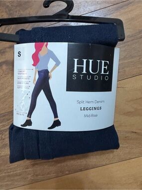 HUE Studio Mid-Rise Split Hem Denim Leggings Women’s Pull-On Jeggings Size Small
